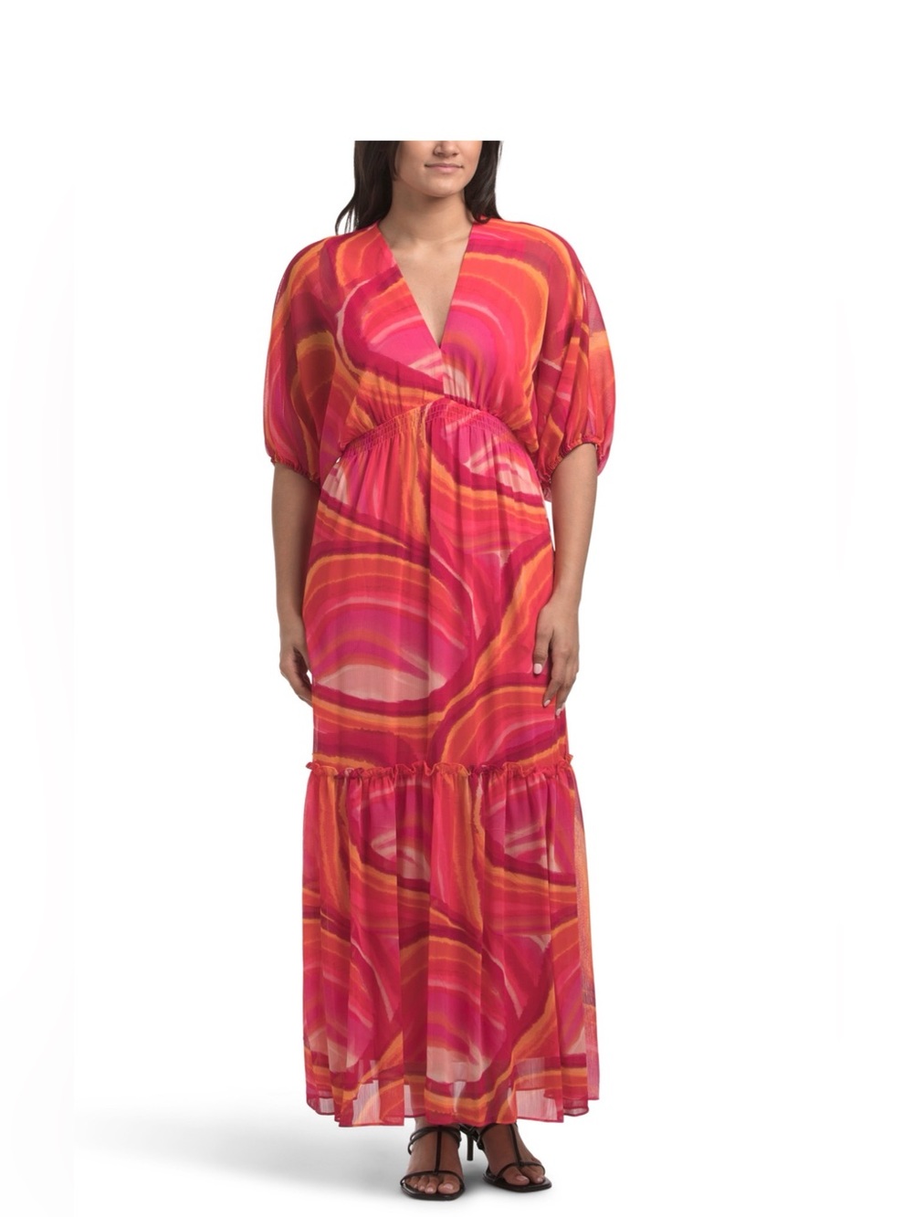 Taylor Pink and Orange Swirl Maxi Dress